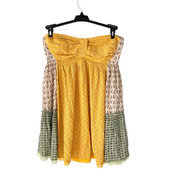 Free People Across The Sea Strapless Yellow Patchwork Tunic Mini Dress medium - Picture 3 of 9